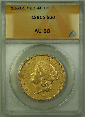 1861-S Liberty Double Eagle $20 Gold Coin ANACS AU-50