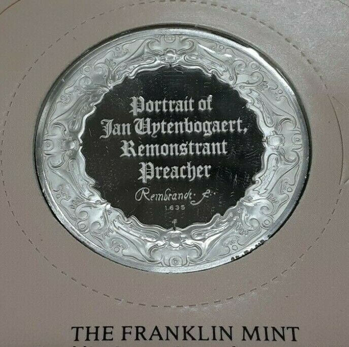 Franklin Mint Genius/Rembrandt PR .925 Silver Medal-Jan Uytenbogaert in Card