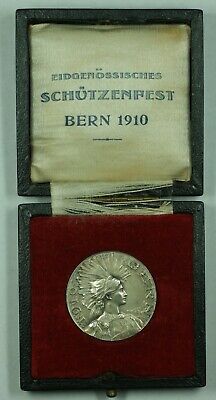 1910 Bern Switzerland Silver Swiss Shooting Medal R263c in Original Case
