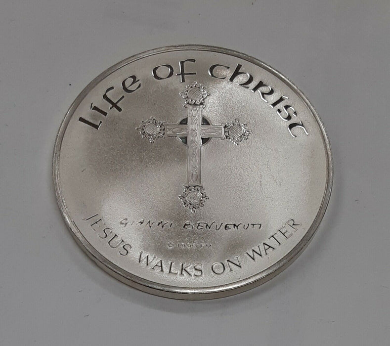 Franklin Mint Life of Christ .925 Silver Medal by Benvenuti-Jesus Walks on Water