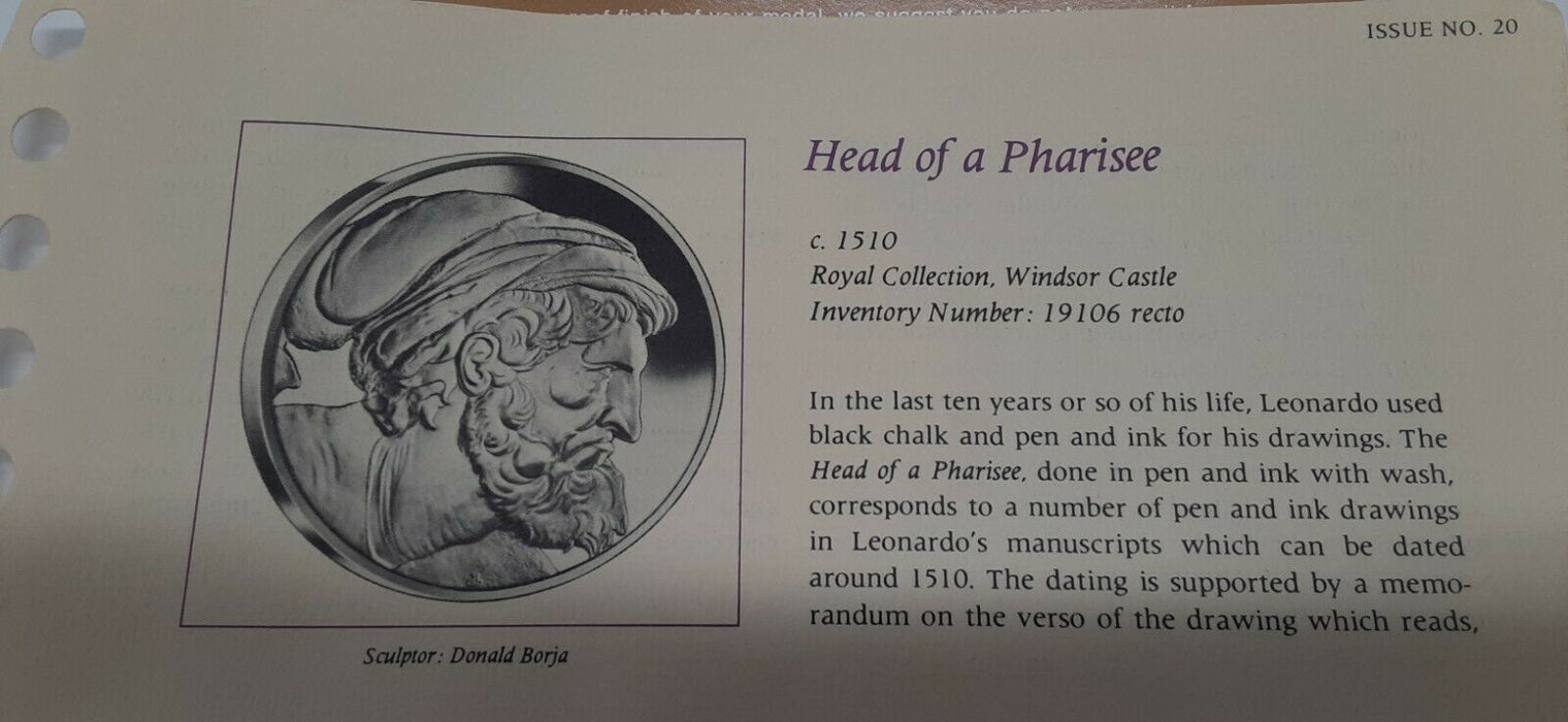 Franklin Mint Genius/DaVinci PF Gold Plated .925 Silver Medal- Head of Pharisee