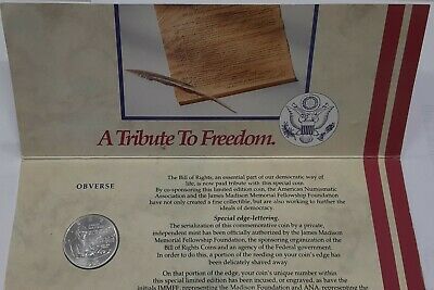 1993 Limited Edition Ser. No. Bill of Rights UNC Silver 50c Coin in Folder