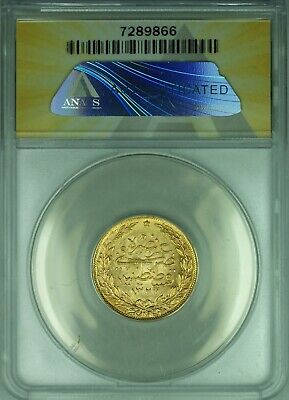 AH1327 Year 9 1915 Turkey 100K Gold Coin ANACS AU-50 Details Tooled (DW)