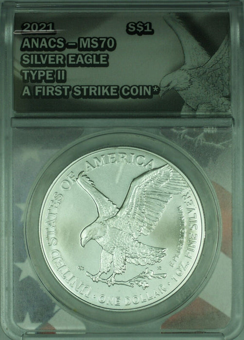 2021 American Silver Eagle $1 Type II 1 Oz Troy .999 Fine Silver ANACS MS-70 FS