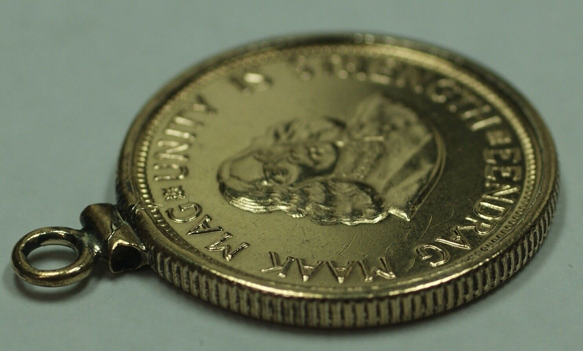 1978 South Africa 2 Rand Gold Coin in Reeded Edge Bezel Charm or Pendant