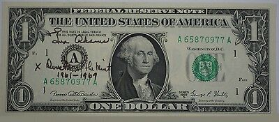 1969 $1 Dollar Bill Signed by Eva Adams Director of the US Mint Crisp Condition