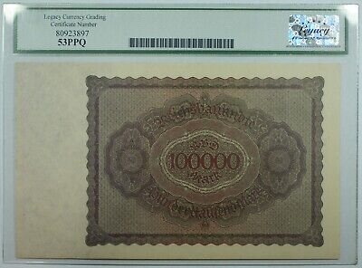 1923 Germany 100000 Mark Reichsbanknote SCWPM#83a Legacy About New 53PPQ