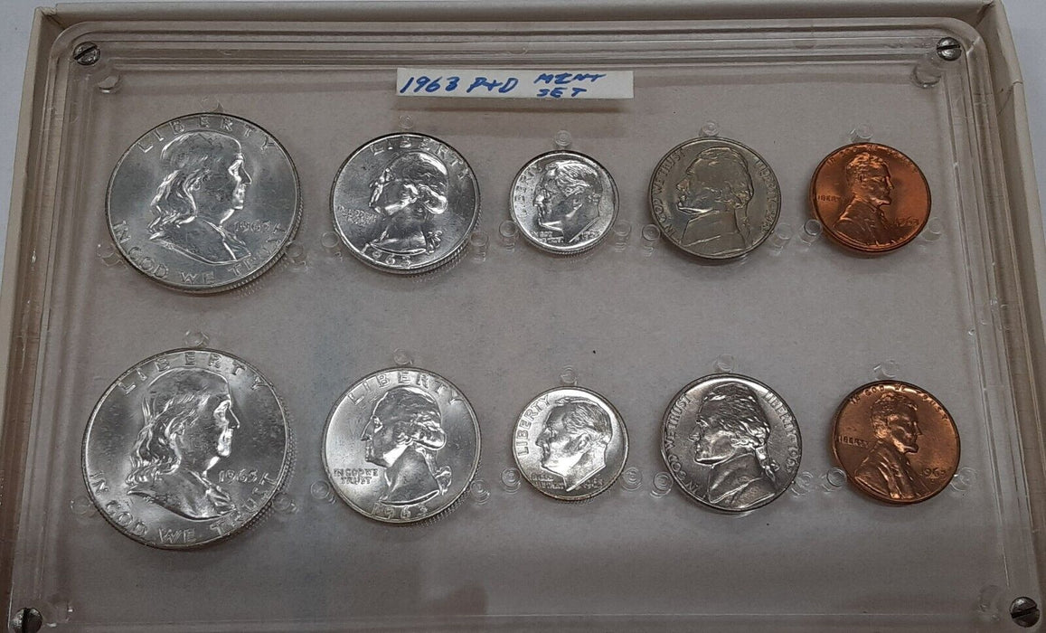 1963 P&D UNC Set in Seitz Holder - Brilliant Uncirculated 10 Coins Total