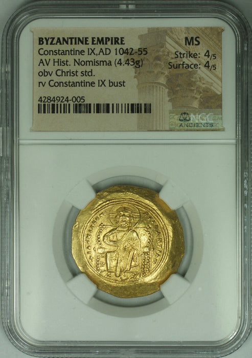 Byzantine Empire AD 1042-55 Constantine IX Ancient Gold Coin NGC MS 4/5 4/5