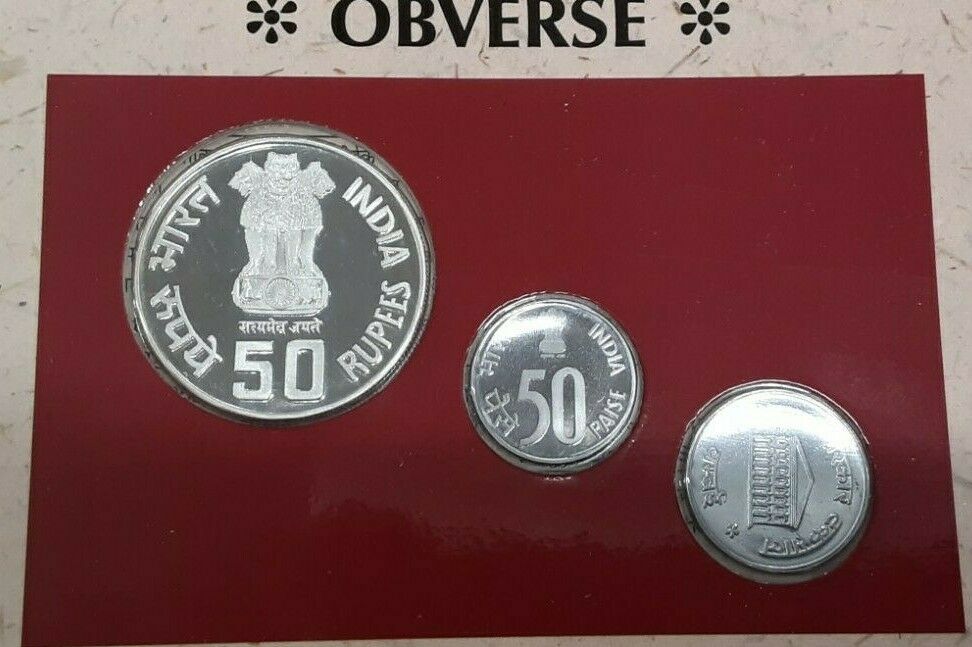 1997 India 50th Anniversary Set 50 Rupee & 50 paise W/Medal in OGP