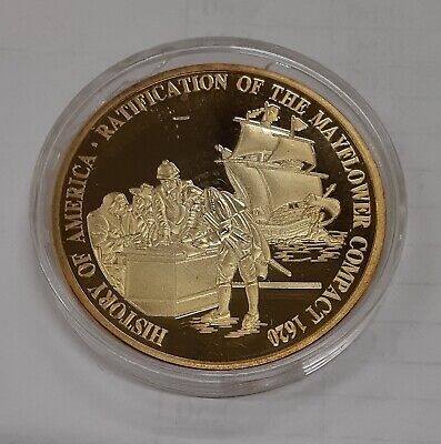 Mayflower Compact-Birth Of Our Nation American Mint Gold Plated Cu Round