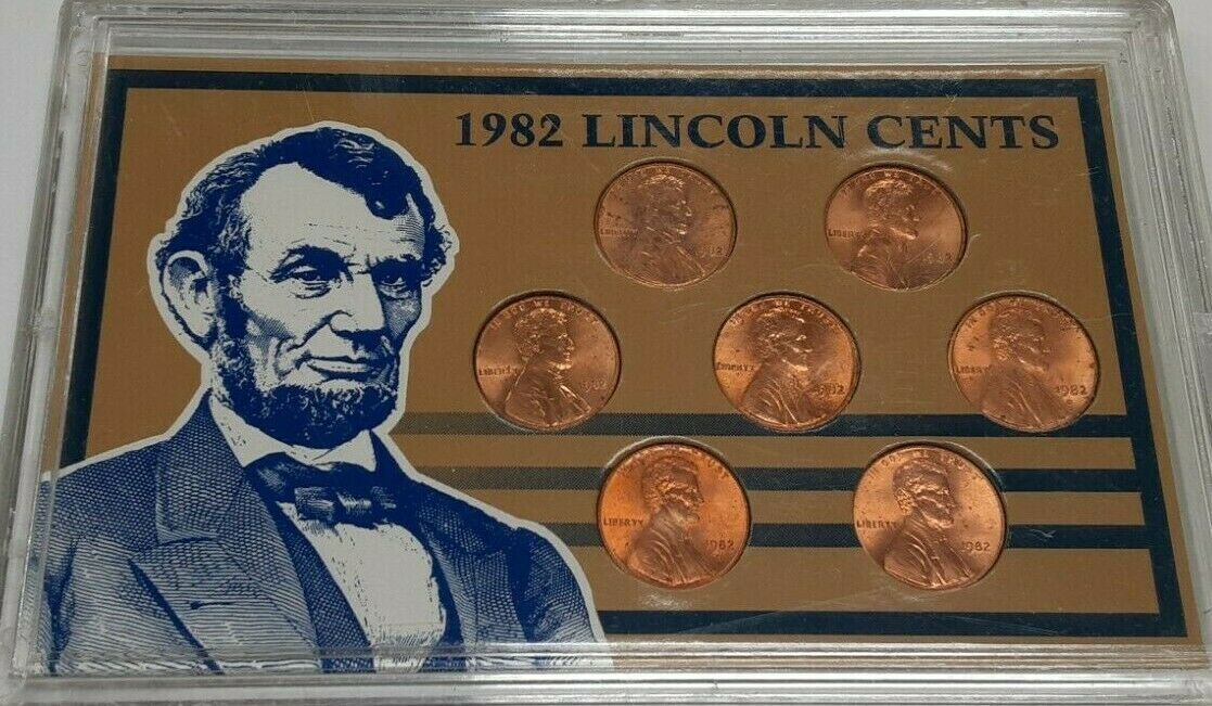 1982 Lincoln Cent Set - All 7 Varieties - Copper and Zinc - BU In Holder