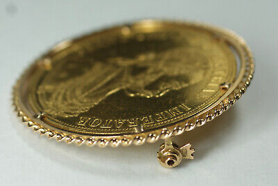 1915 Austria 4 Ducat Restrike Gold Coin in 18K Gold Rope Bezel Pin Brooch