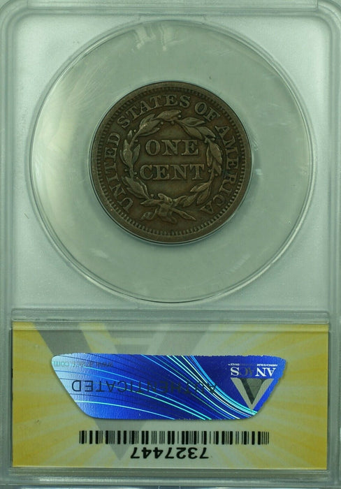 1854 Braided Hair Large Cent 1c Coin ANACS VF-25 (38)