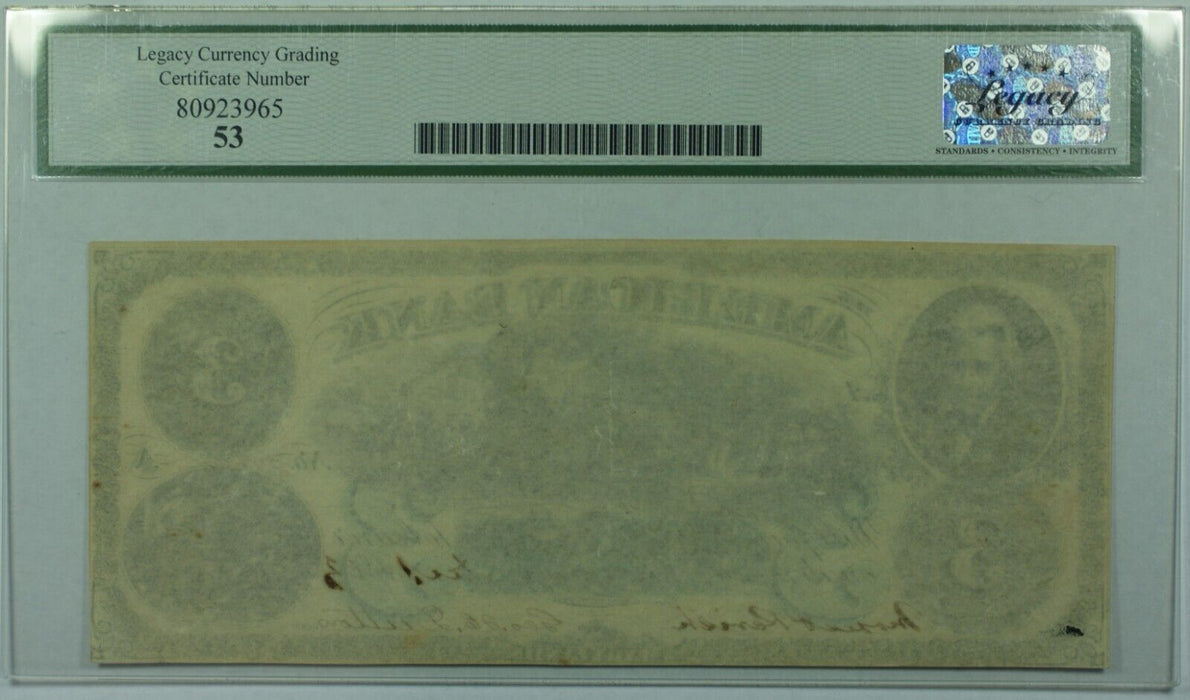 1863 American Bank Baltimore, MD $3 Obsolete Note Haxby 10-G6a Legacy AbtNew53