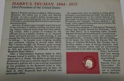 Harry S. Truman 14K Gold 100th Birthday Commemorative on Card w/COA