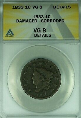 1833 Coronet Head Large Cent ANACS VG-8 Details Damaged-Corroded (41)