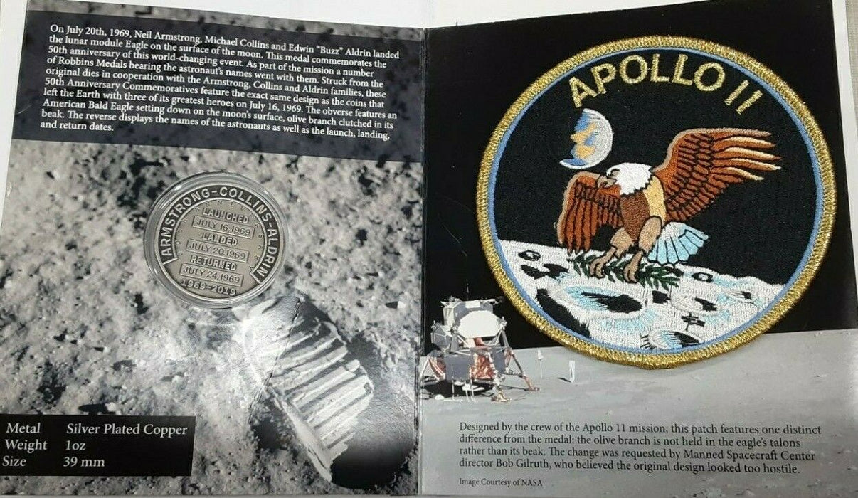 Apollo 11 50th Ann Robbins Medal/Patch Set Mans 1st Lunar Landing in Folder