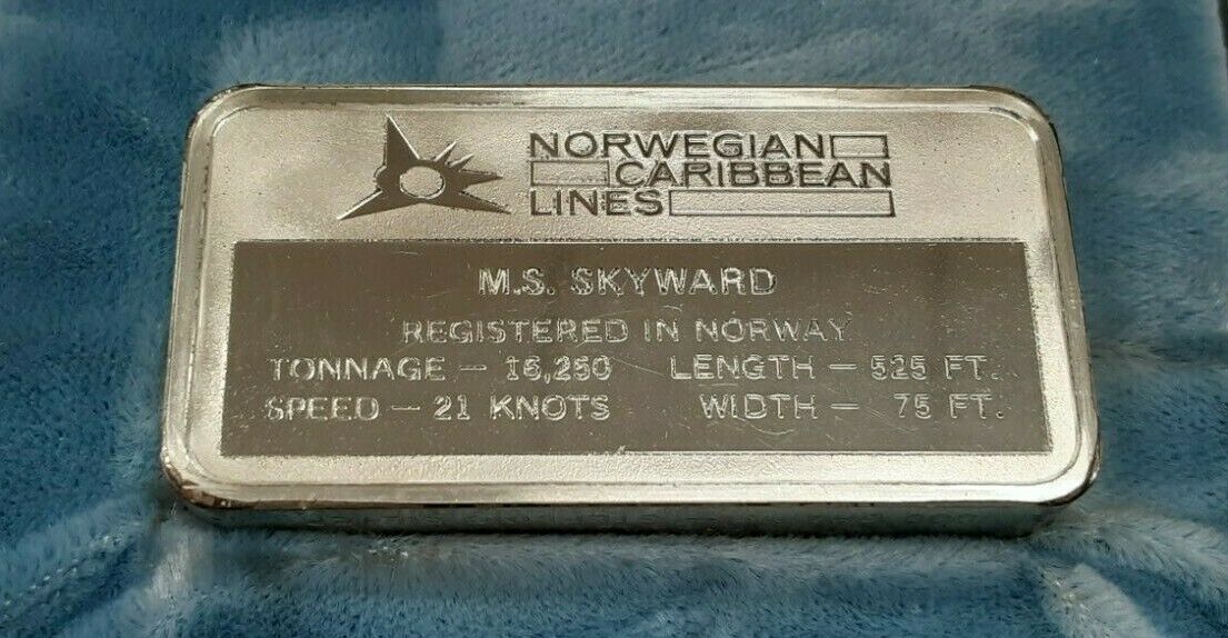Franklin Mint MS Skyward Cruise Ship 1000 Grain Sterling Silver Ingot in Case