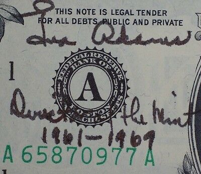 1969 $1 Dollar Bill Signed by Eva Adams Director of the US Mint Crisp Condition
