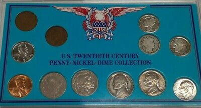 US 20th Century Cent, Nickel & Dime Collection - 12 Coins in Holder