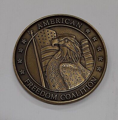 Oliver North American Patriot Bronze 3.25 Inch Diameter Medal W/Stand & Box