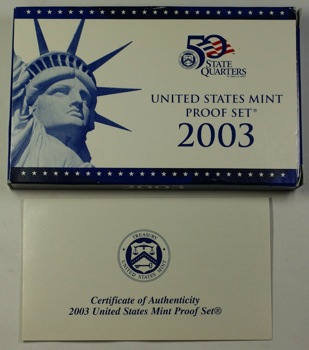 2003 US Mint 10 Coin Proof Set as Issued - NO Box and COA