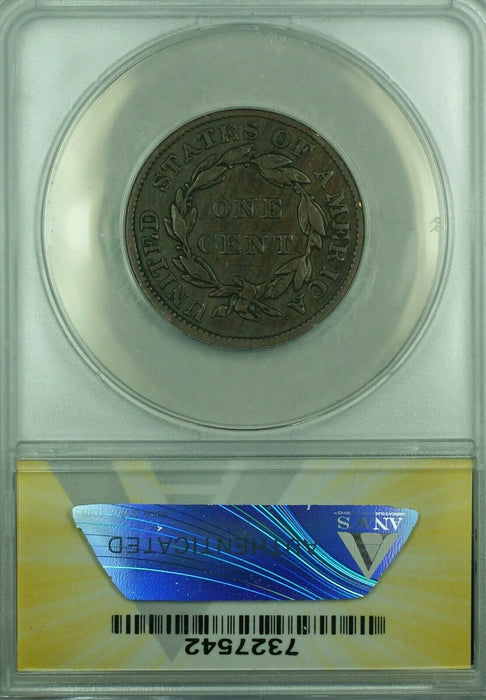 1836 Coronet Head Large Cent w/Obverse Cud ANACS F-15 (42)