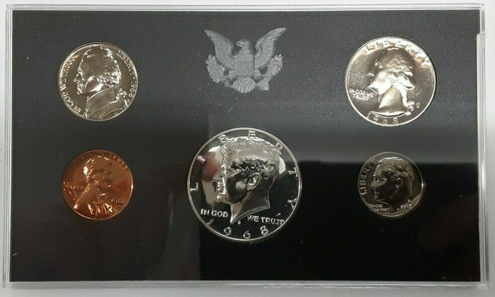 1968-S US Mint 5 Coin Proof Set with 40% Silver Kennedy Half as Issued