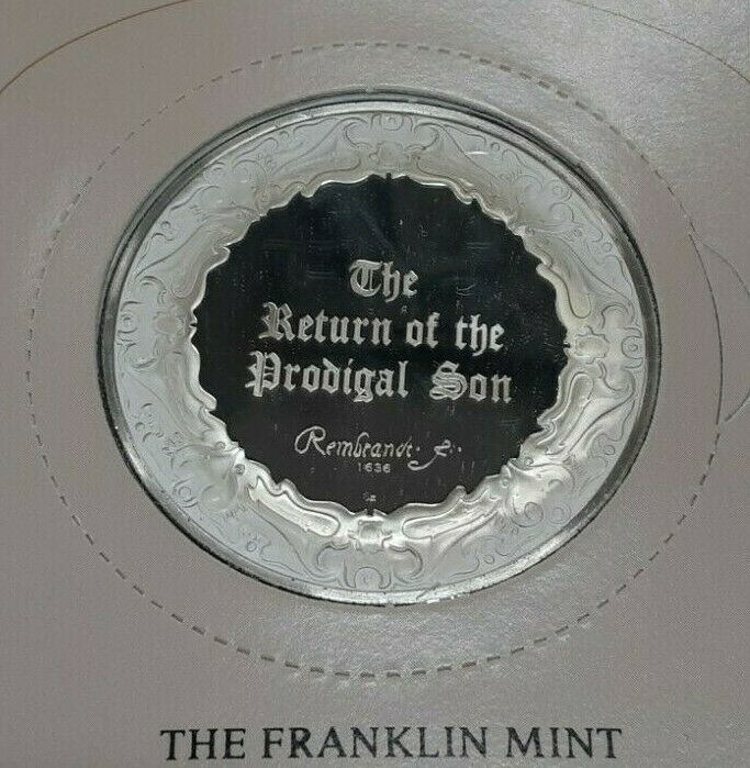 Franklin Mint Genius/Rembrandt PR .925 Silver Medal-Return/Prodigal Son in Card