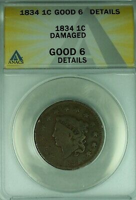 1834 Coronet Head Large Cent ANACS GOOD-6 Details Damaged (41)