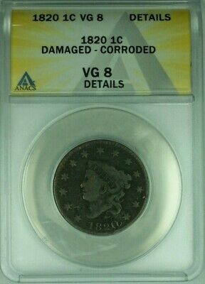 1820 Coronet Head Large Cent ANACS VG-8 Details Damaged Corroded (41)