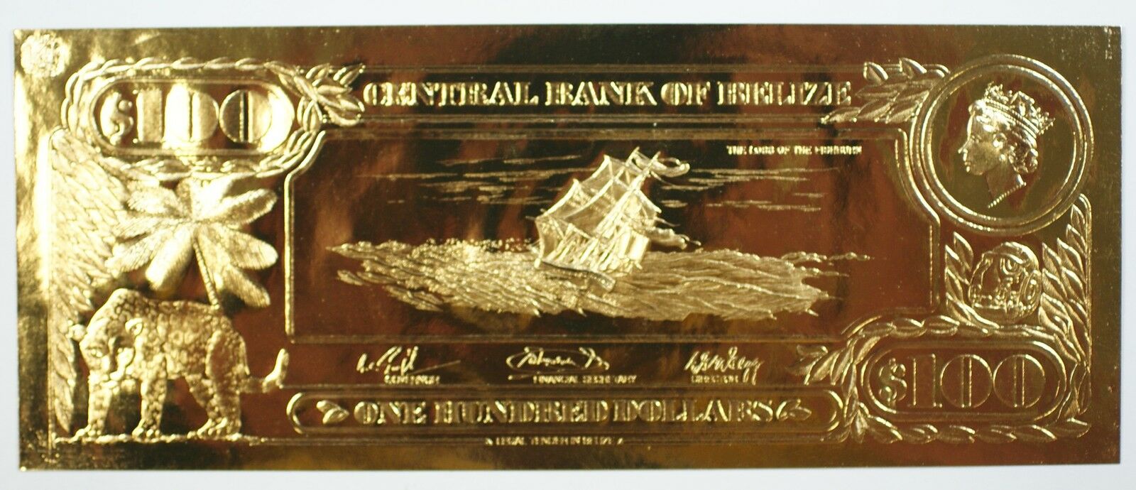 $100 Loss Of The Fishburn-First Gold Bank Notes of Belize w/ Presentation Card
