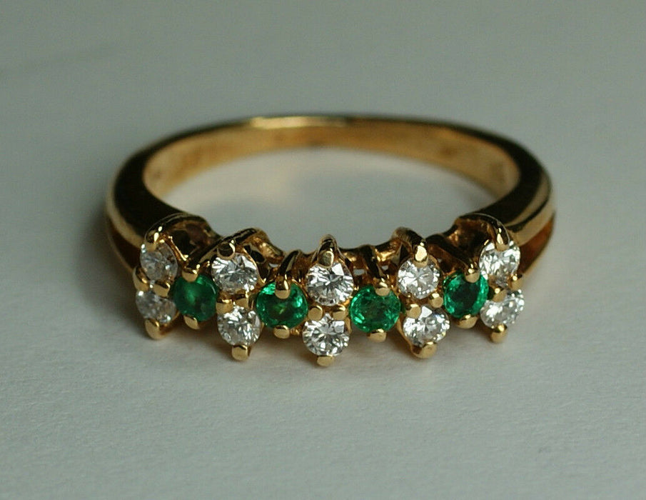 Ladies 14K Yellow Gold Diamond & Emerald Ring, Sz 4.75 (Free Sizing w/ Purchase)