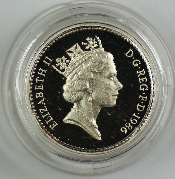 1986 United Kingdom Silver Proof Piedfort One Pound Coin- Flax Plant- W/COA