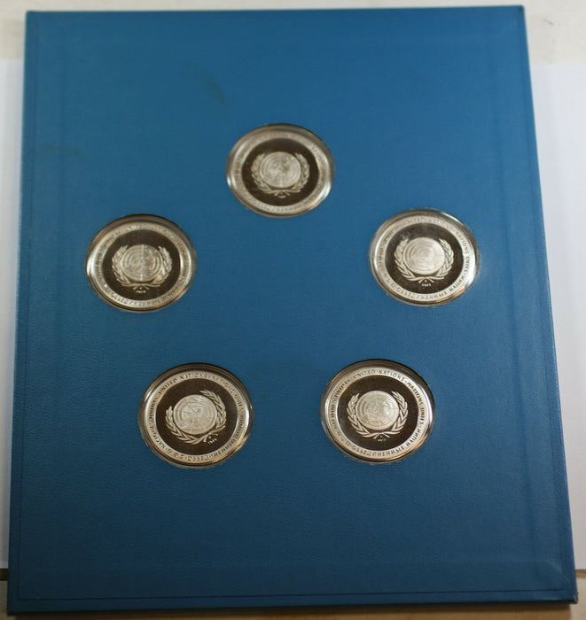 1972 U.N. World Health Day Sterling Silver Proof 5 Language Commem. Medal Set