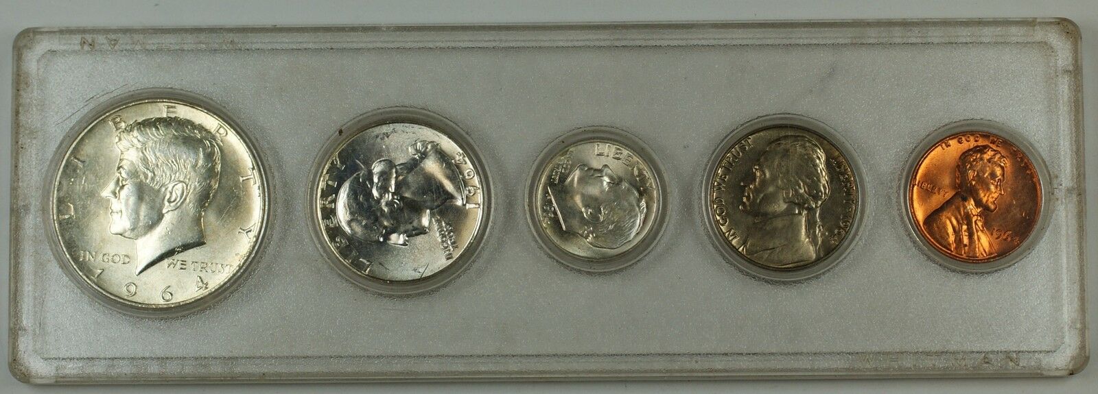 1964 Uncirculated Year Set with Silver Half, Quarter, and Dime, 5 Coins Total
