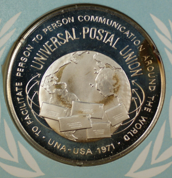 1971 UNA-USA Commemorative Silver Proof Medal- Universal Postal Union-FDI Stamp