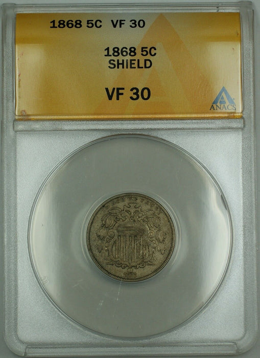 1868 Shield Nickel 5c Coin ANACS VF-30