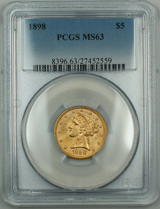 1898 Liberty $5 Gold Half Eagle, PCGS MS-63, Choice BU Coin