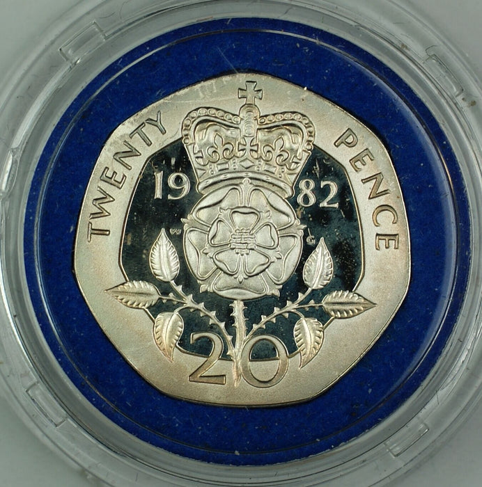 1982 United Kingdom Proof Silver Piedfort Twenty Pence Coin w/ Box & COA