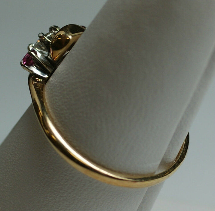 Ladies 14K Yellow Gold .33CT H Color SI1 Diamond & Ruby Ring, Sz 7.25