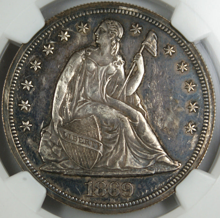 1869 Seated Liberty Silver Dollar, NGC Proof Details Obverse Damage