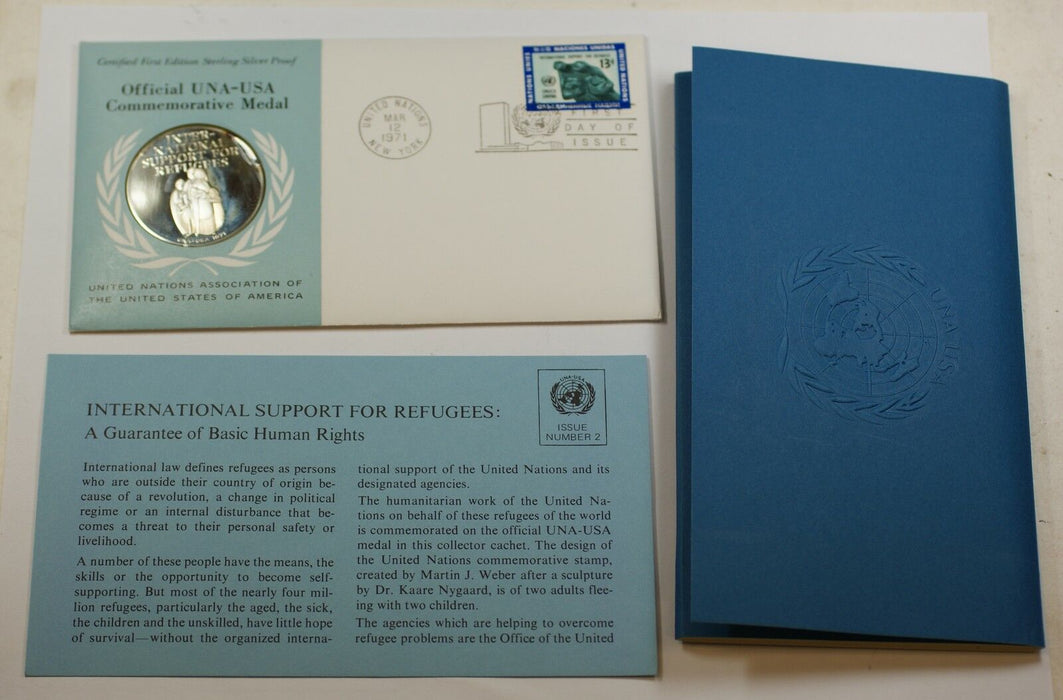 1971 UNA-USA Commemorative Silver Proof Medal- Support For Refugees-FDI Stamp