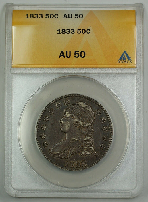 1833 Capped Bust Silver Half Dollar Coin 50c ANACS AU-50 GBr