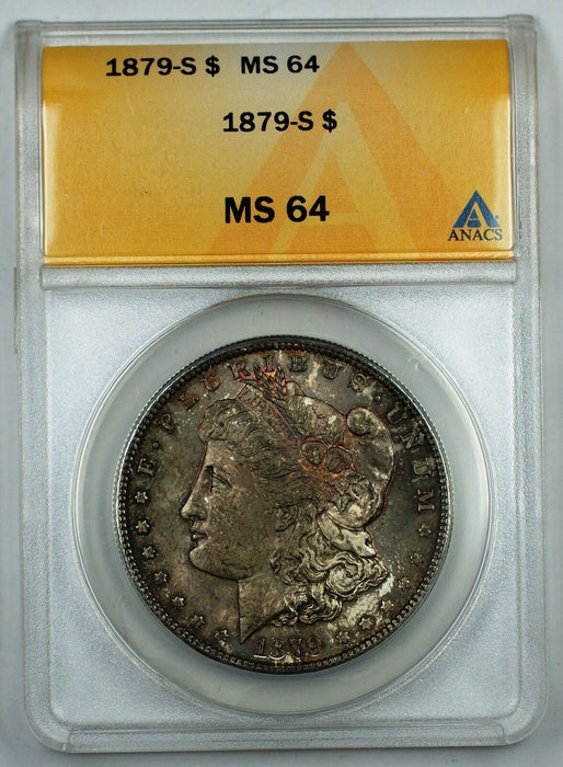 1879-S Morgan Silver Dollar Coin, ANACS MS 64, Toned, JT
