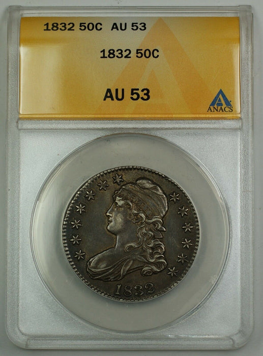 1832 Capped Bust Silver Half Dollar Coin 50c ANACS AU-53 (Better Coin) GBr