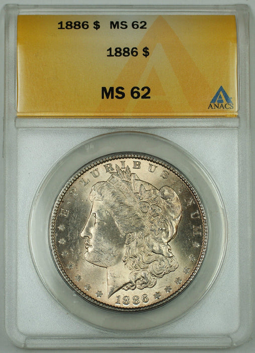 1886 Morgan Silver Dollar Coin, ANACS MS-62, (Choice) Toned
