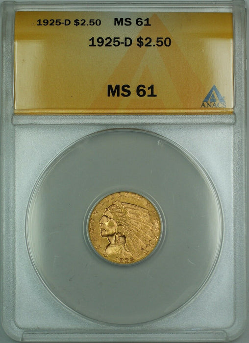 1925-D $2.50 Indian Quarter Eagle Gold Coin ANACS MS-61