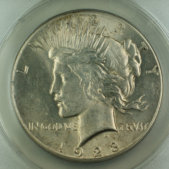 1928 Peace Silver Dollar Coin $1 ANACS AU-58 Details Lightly Scratched GK